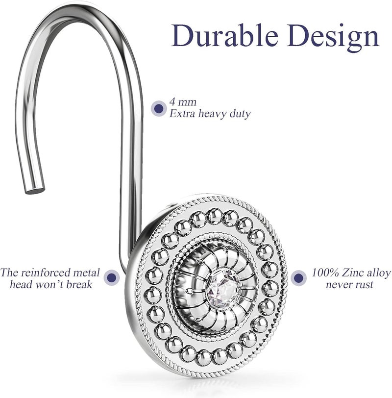 iToplin Silver Shower Curtain Hooks, Rust Proof Shower Curtain Rings for Bathroom, Metal Decorative Shower Curtain Hooks Hangers for Shower Curtain Rod, Shower Hooks for Shower Curtain Set of 12 Chrome - Image 5